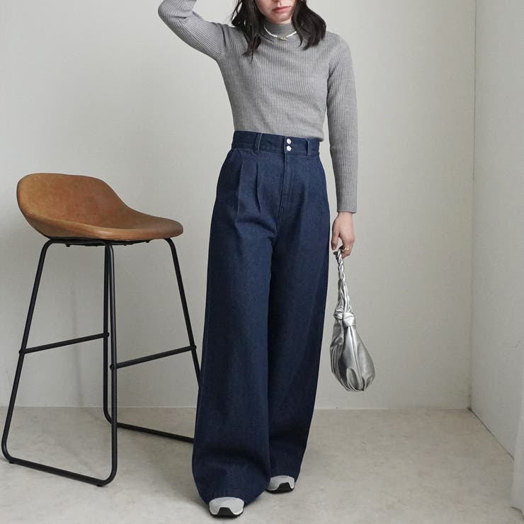 フロントのタックデニムパンツ ワイドパンツ ジ－ンズ | nijibra | 詳細画像8 