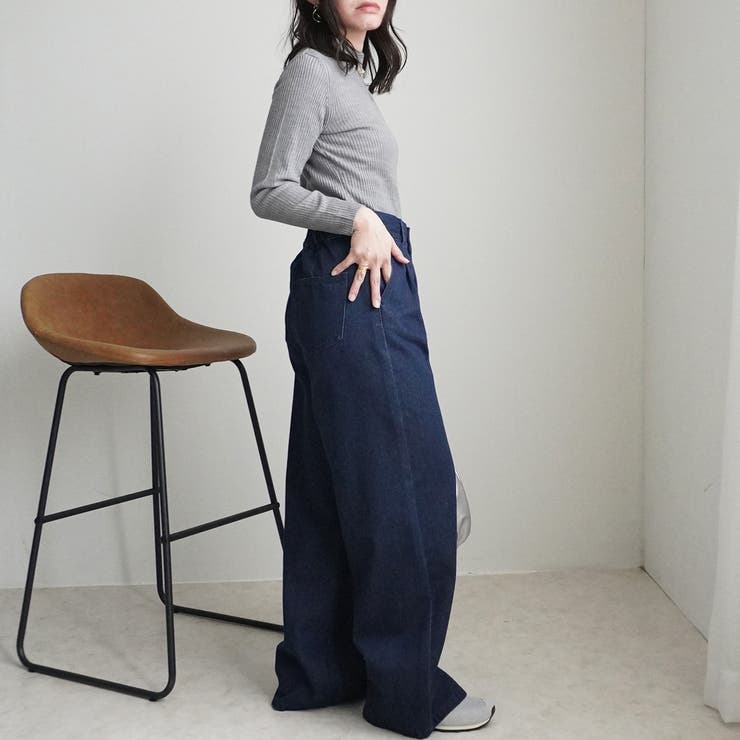 フロントのタックデニムパンツ ワイドパンツ ジ－ンズ | nijibra | 詳細画像9 