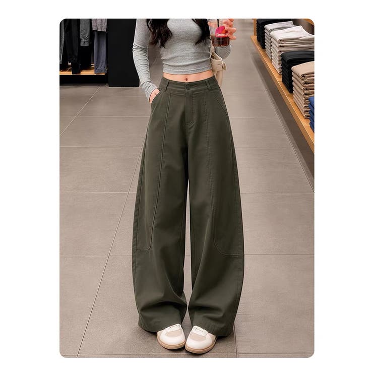 カーキ | カーブデザインワイドチノパンツ ワイドパンツ カーブパンツ | nijibra