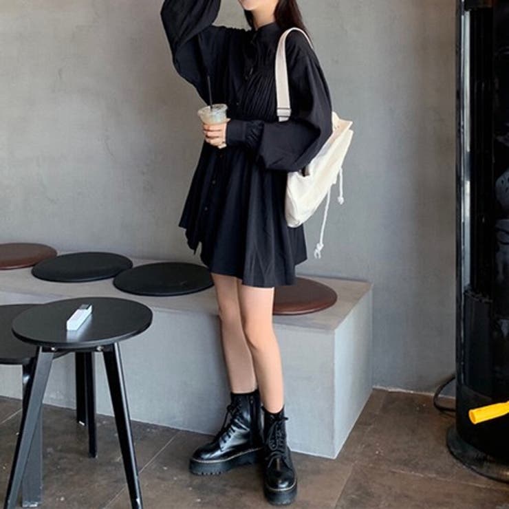 ノーカラーシャツワンピース ウエストマーク シャツワンピース | NinaetLina | 詳細画像5 