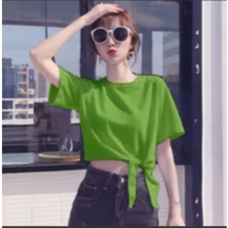 グリーン | クルーネック前リボン半袖Tシャツ レディース トップス | NinaetLina