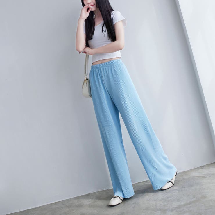 サックス | セルフカット可プリーツワイドパンツレディース プリーツ 春 | NinaetLina