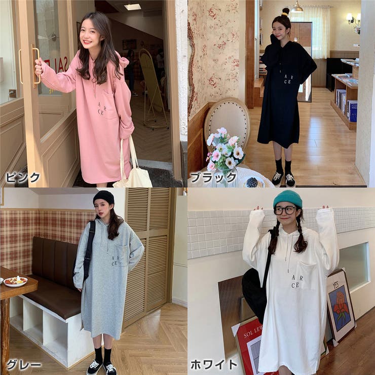 胸ポケット付きパーカーワンピース レディース ワンピ[品番