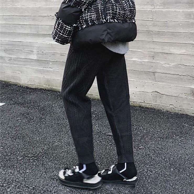 ケーブルニットパンツ テーパードパンツ レディース[品番