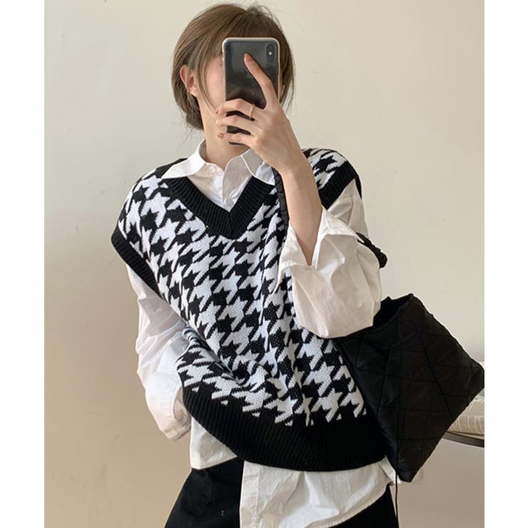 ブラック | 柄プルオーバーベスト レディース プルオーバー | NinaetLina