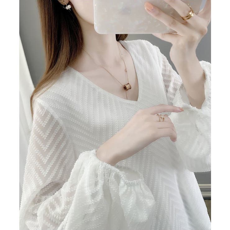 シアーVネックバルーンスリーブブラウス | NinaetLina | 詳細画像5 