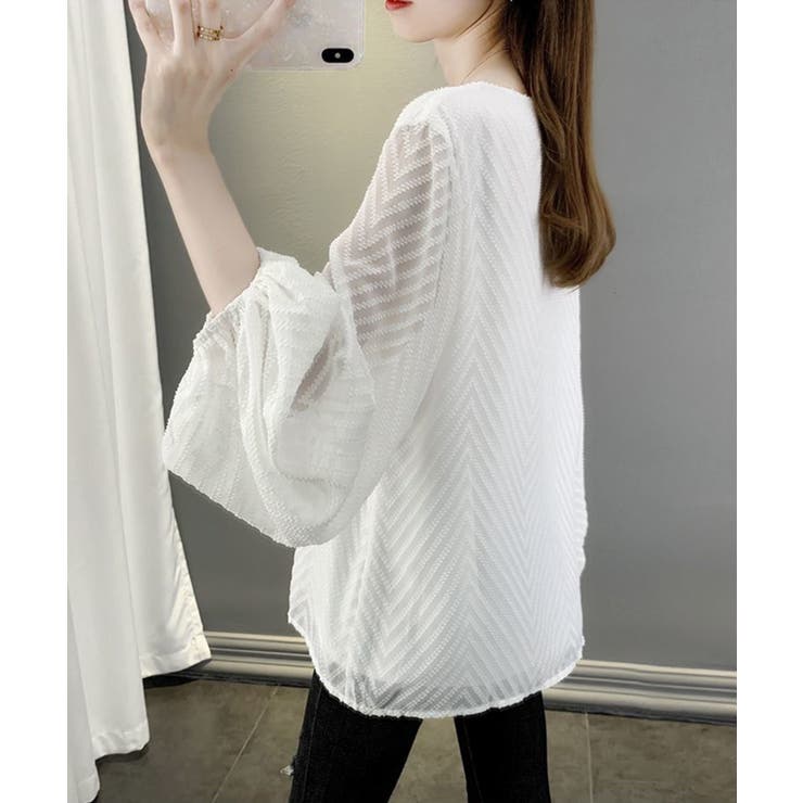 シアーVネックバルーンスリーブブラウス | NinaetLina | 詳細画像6 