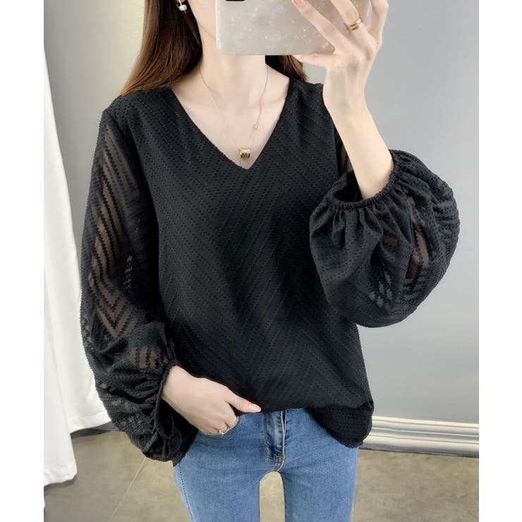 シアーVネックバルーンスリーブブラウス | NinaetLina | 詳細画像10 