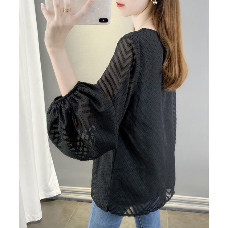 シアーVネックバルーンスリーブブラウス | NinaetLina | 詳細画像11 