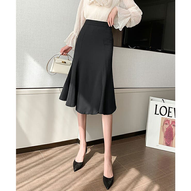 ブラック | ミディ丈ハイウエストマーメイドスカート レディース ボトムス | NinaetLina