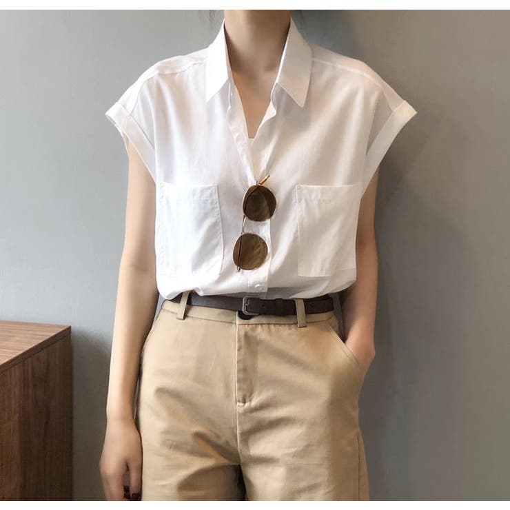ホワイト | フレンチスリーブシャツブラウス レディース トップス | NinaetLina