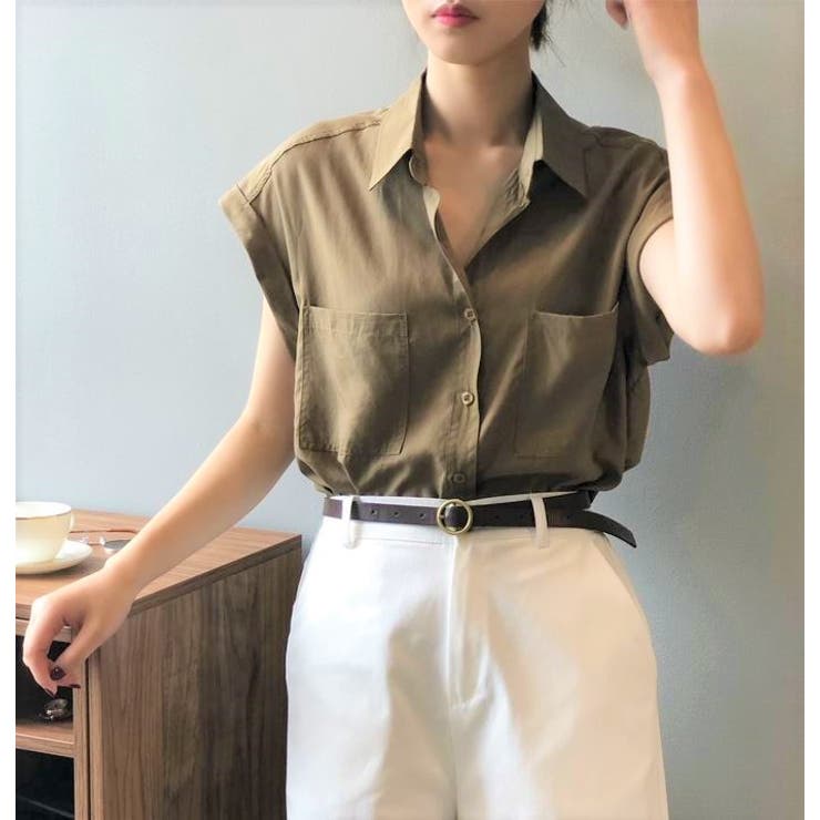 ブラウン | フレンチスリーブシャツブラウス レディース トップス | NinaetLina