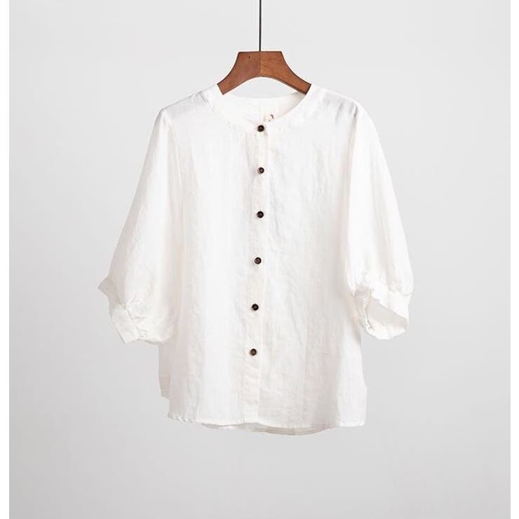 リネン混ノーカラー半袖シャツ レディース トップス | NinaetLina | 詳細画像10 