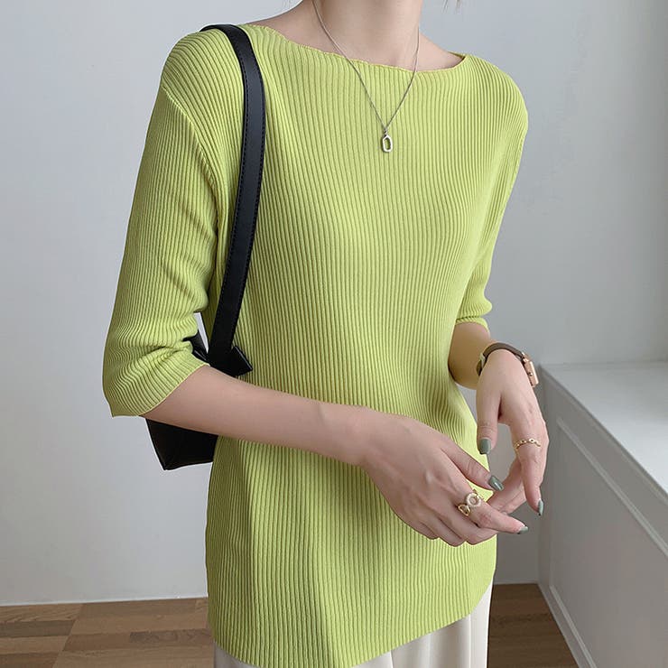 ボートネック半端袖リブニットソー レディース トップス | NinaetLina | 詳細画像5 