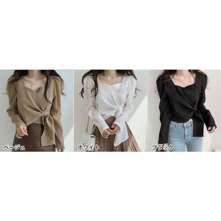 スクエアネック楊柳長袖ブラウス レディース トップス | NinaetLina | 詳細画像2 