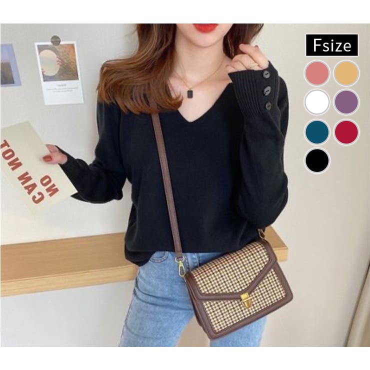 Vネックリブニットソー レディース トップス | NinaetLina | 詳細画像1 