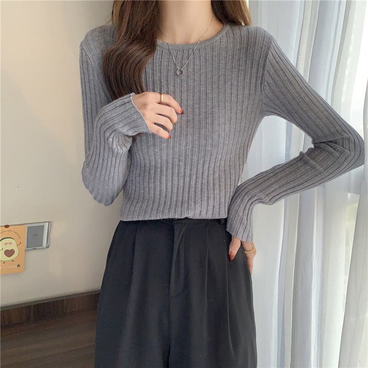 グレー | クルーネックリブニットソー レディース トップス | NinaetLina