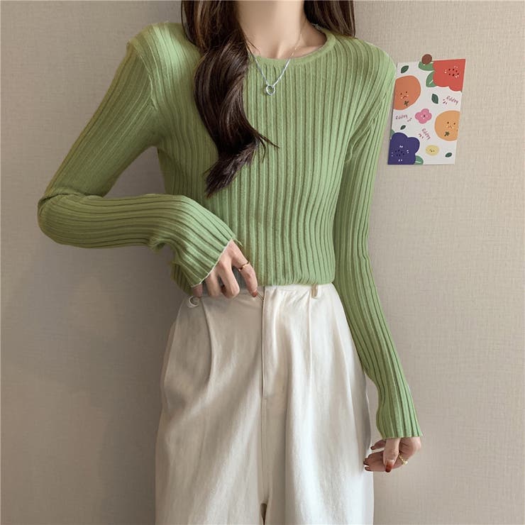 ミントグリーン | クルーネックリブニットソー レディース トップス | NinaetLina