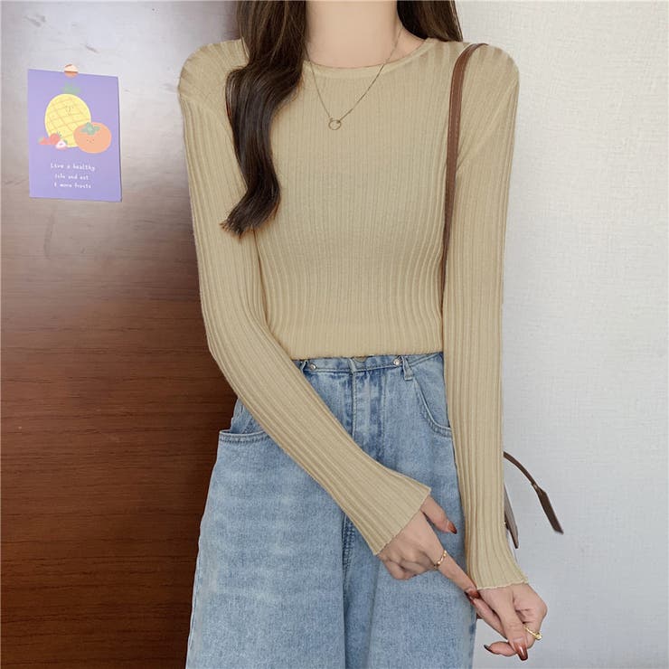 オートミール | クルーネックリブニットソー レディース トップス | NinaetLina