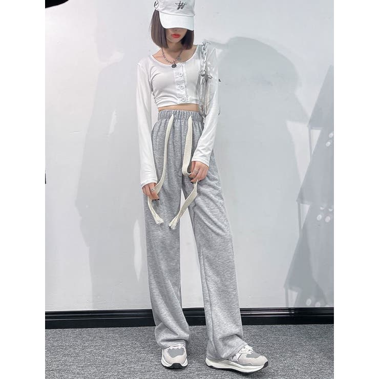 グレー | ミニ裏毛スエットストレートパンツ レディース ボトムス | NinaetLina