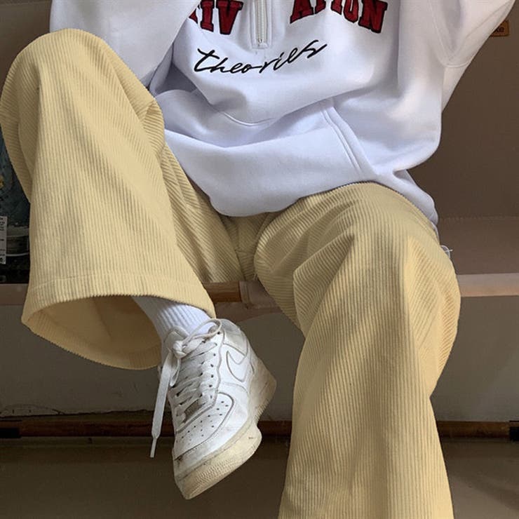 ライトベージュ | 裏地フリースコーデュロイセミワイドパンツ レディース ボトムス | NinaetLina