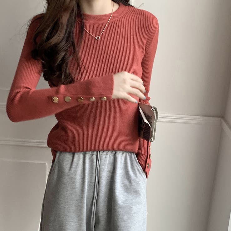 レッド | 裏フリースボアリブニット レディース トップス | NinaetLina