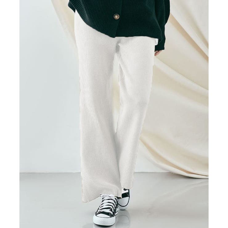 ホワイト | リブニットセミワイドパンツ レディース ボトムス | NinaetLina