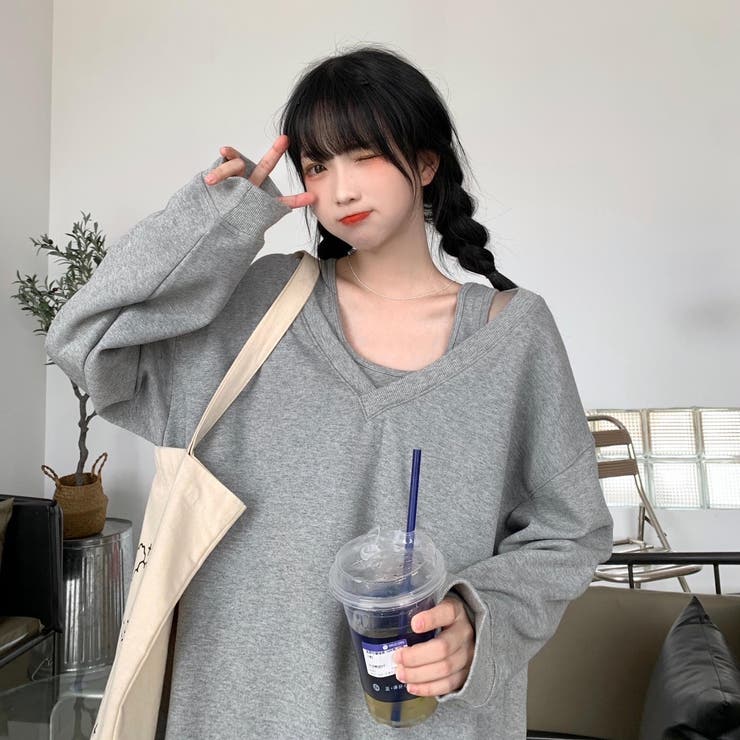 インナータンクトップ付きVネックカットソー レディース トップス | NinaetLina | 詳細画像4 