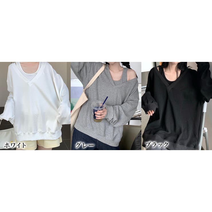 インナータンクトップ付きVネックカットソー レディース トップス | NinaetLina | 詳細画像2 