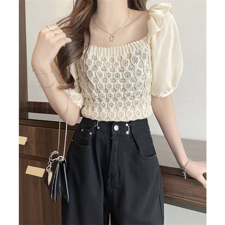 ベージュ | シャツブラウス スクエアネック レディース | NinaetLina