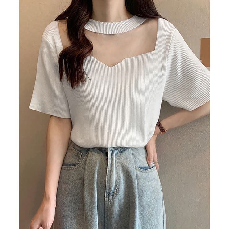 サマーニット 胸元シースルー リブニット | NinaetLina | 詳細画像1 