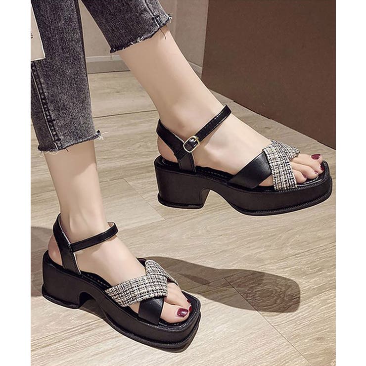 厚底サンダル クロスストラップ 韓国 | NinaetLina | 詳細画像1 