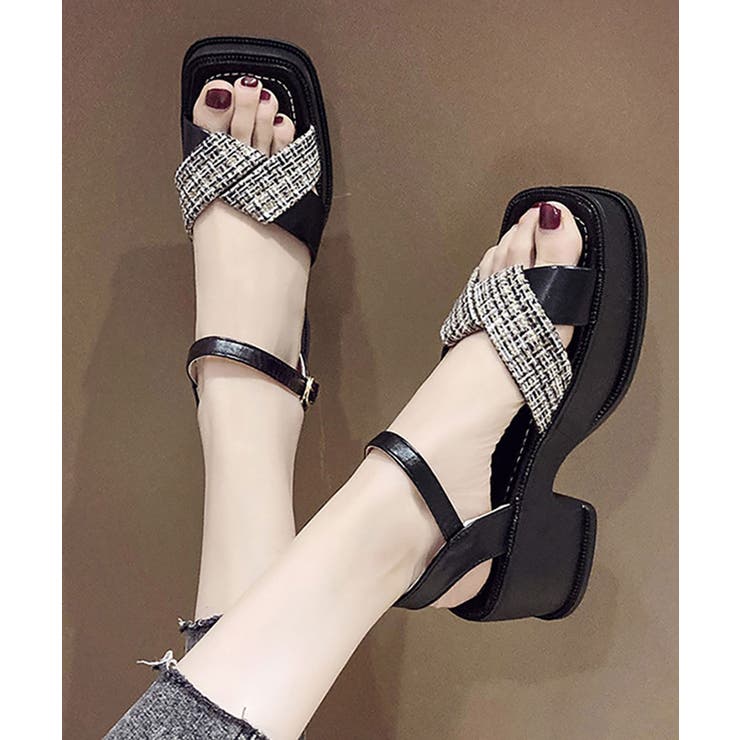 ブラック | 厚底サンダル クロスストラップ 韓国 | NinaetLina