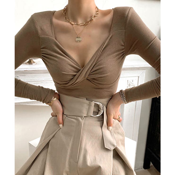 ベージュ | Vネック カットソー 着やせ | NinaetLina