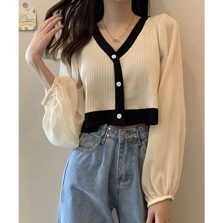 袖シフォンニットカーディガン LASUD｜袖シフォンニットカーディガン | Rakuten Fashion(楽天