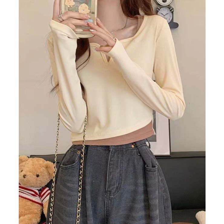 ショート丈トップス キーネック Tシャツ | NinaetLina | 詳細画像1 