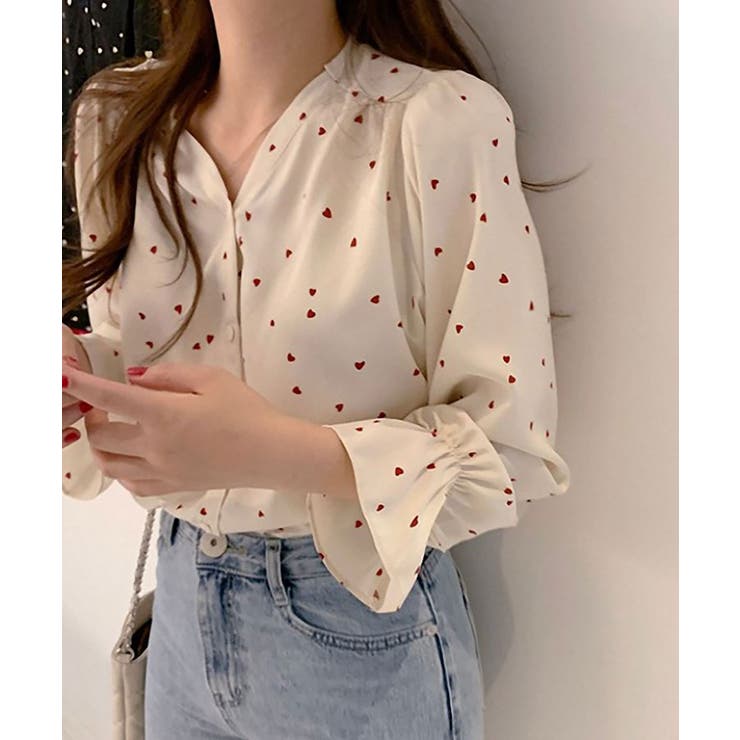 ベージュ | ハート柄 シャツブラウス レディース | NinaetLina