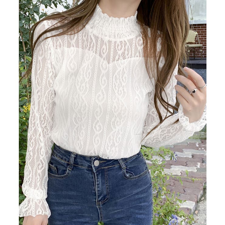 ホワイト | シアーブラウス フリル シアートップス | NinaetLina