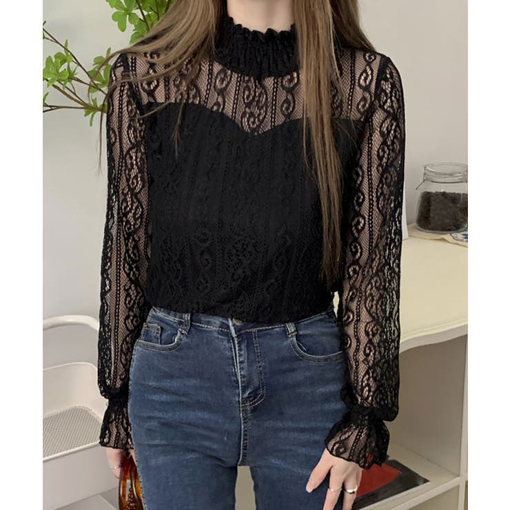 ブラック | シアーブラウス フリル シアートップス | NinaetLina