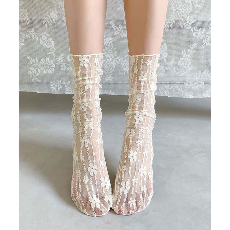 ベージュ | シースルーソックス 花柄レース 女性用 | NinaetLina
