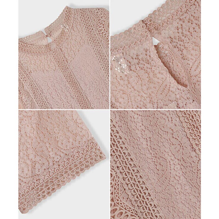 レディース 総レース半袖ブラウス フェミニンフリルレーストップス | NinaetLina | 詳細画像4 