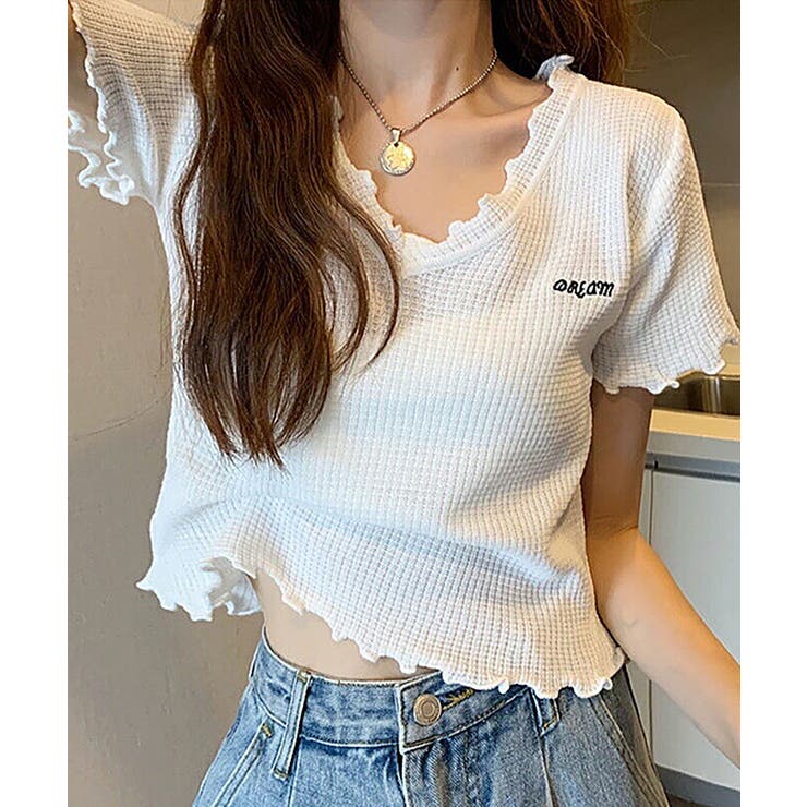半袖Tシャツ メロウフリルトップス ショート丈トップス | NinaetLina | 詳細画像1 