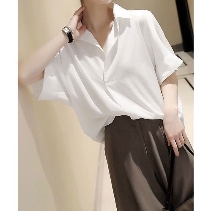スキッパーシャツ シフォンシャツブラウス レディーストップス