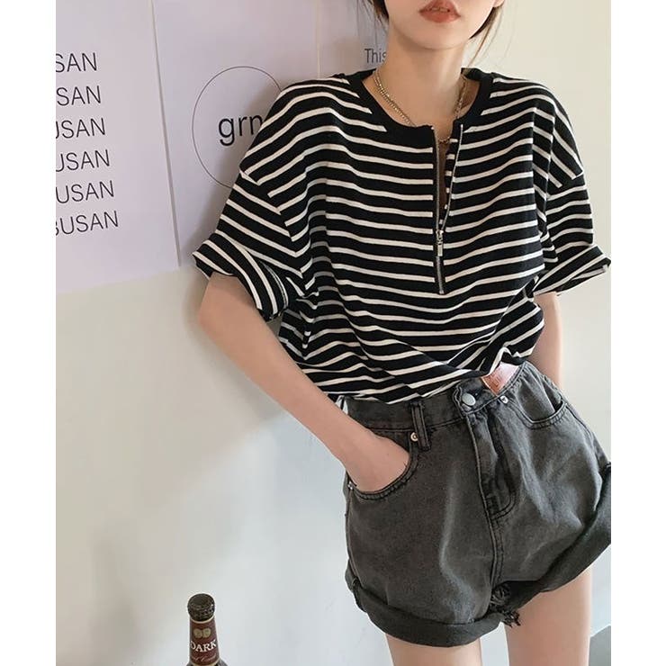 ブラック | ボーダー柄tシャツ | NinaetLina