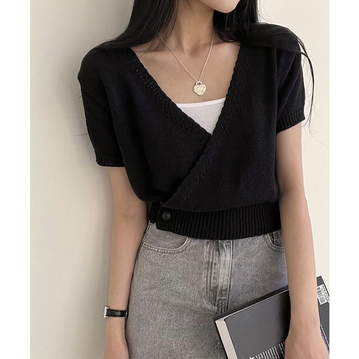 ブラック | カシュクールトップス レディース 半袖 夏  | NinaetLina