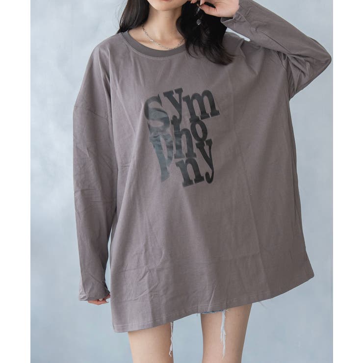 チャコール | 前プリント ビックシルエット ロング Tシャツ | NinaetLina