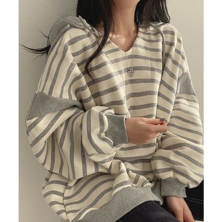 Vネックボーダープルパーカー | NinaetLina | 詳細画像6 