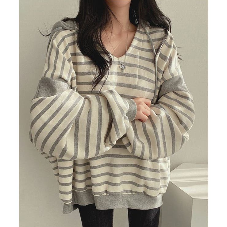 Vネックボーダープルパーカー | NinaetLina | 詳細画像10 