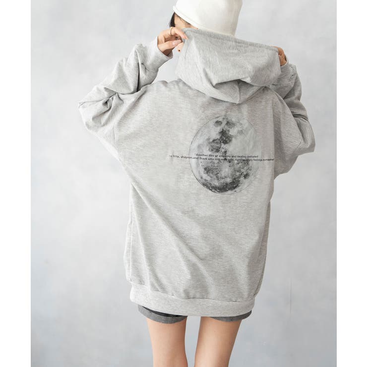 グレー | 薄手 フルムーン バックプリント プルパーカー | NinaetLina