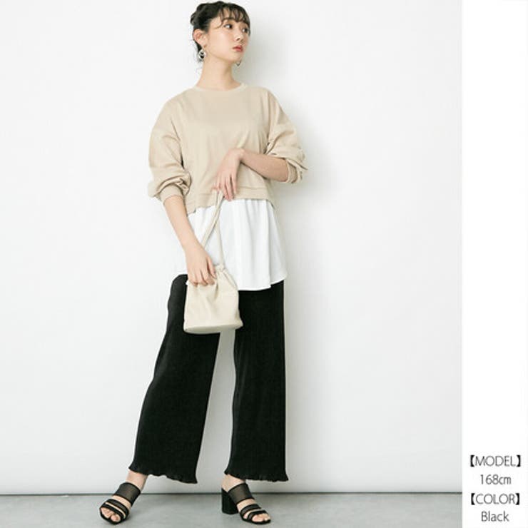 ブラック(05) | ナロープリーツカット ストレートイージーパンツ レディース | NinaetLina